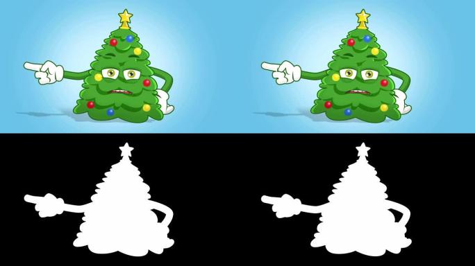 卡通圣诞树左指针坏脸动画阿尔法哑光