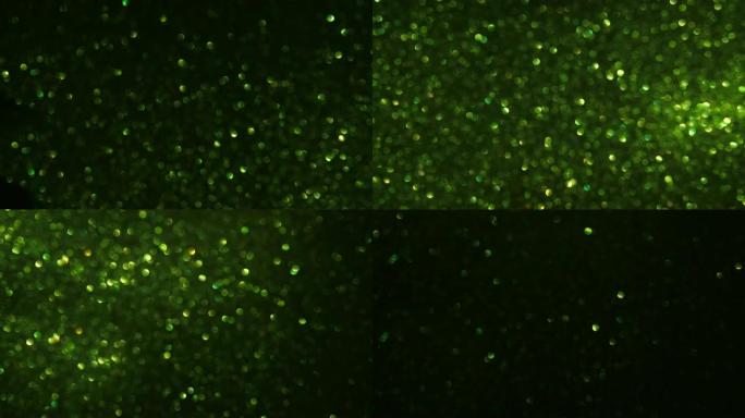 绿色颗粒背景。粒子不同运动的闪光系列。版本7