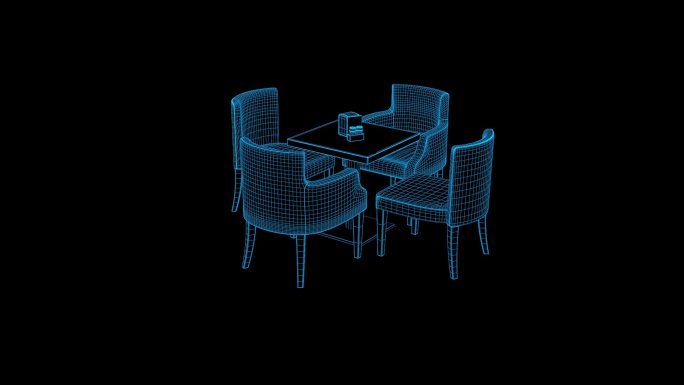 蓝色科技全息桌椅视频通道素材