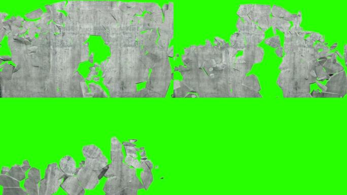 绿色背景和亮度哑光混凝土墙拆除动画