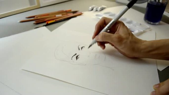 绘画时尚素描脸的视频过程