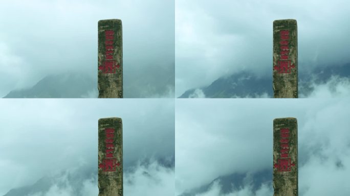 高山云层间的鹦哥岭保护区界碑