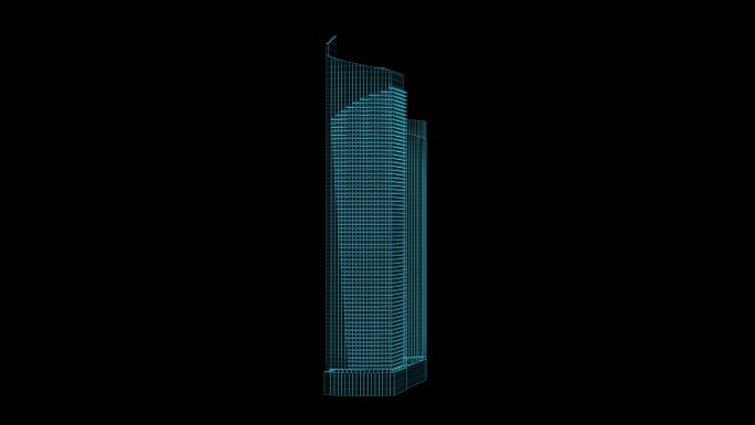 蓝色线框全息科技建筑动画带通道