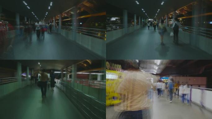 过度失误和长时间暴露，使曼谷中央火车站的人群模糊。