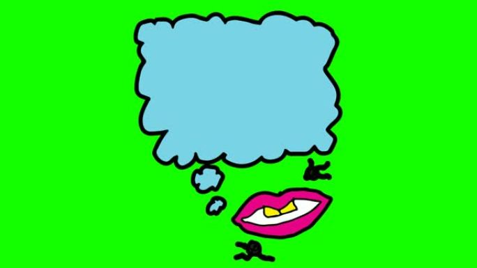 孩子们画绿色背景，主题是语音泡泡和嘴唇