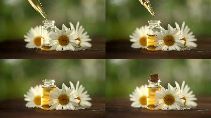 美丽玻璃瓶桌上鲜花的精华
