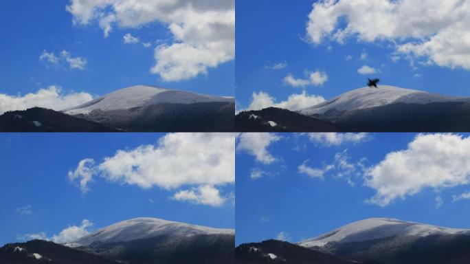 在法国比利牛斯山的白雪皑皑的土地上移动云层的时间流逝