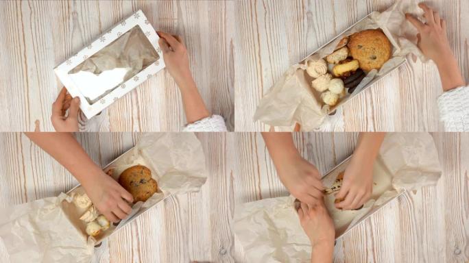 手拿饼干的特写俯视图