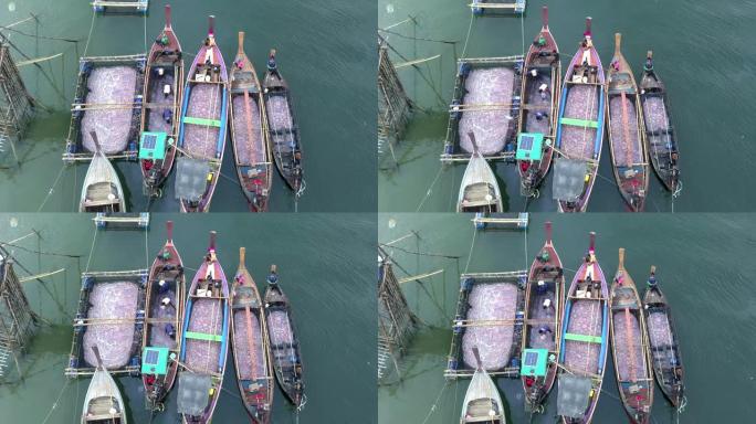 空中射击。泰国Trang带水母渔业的渔船。