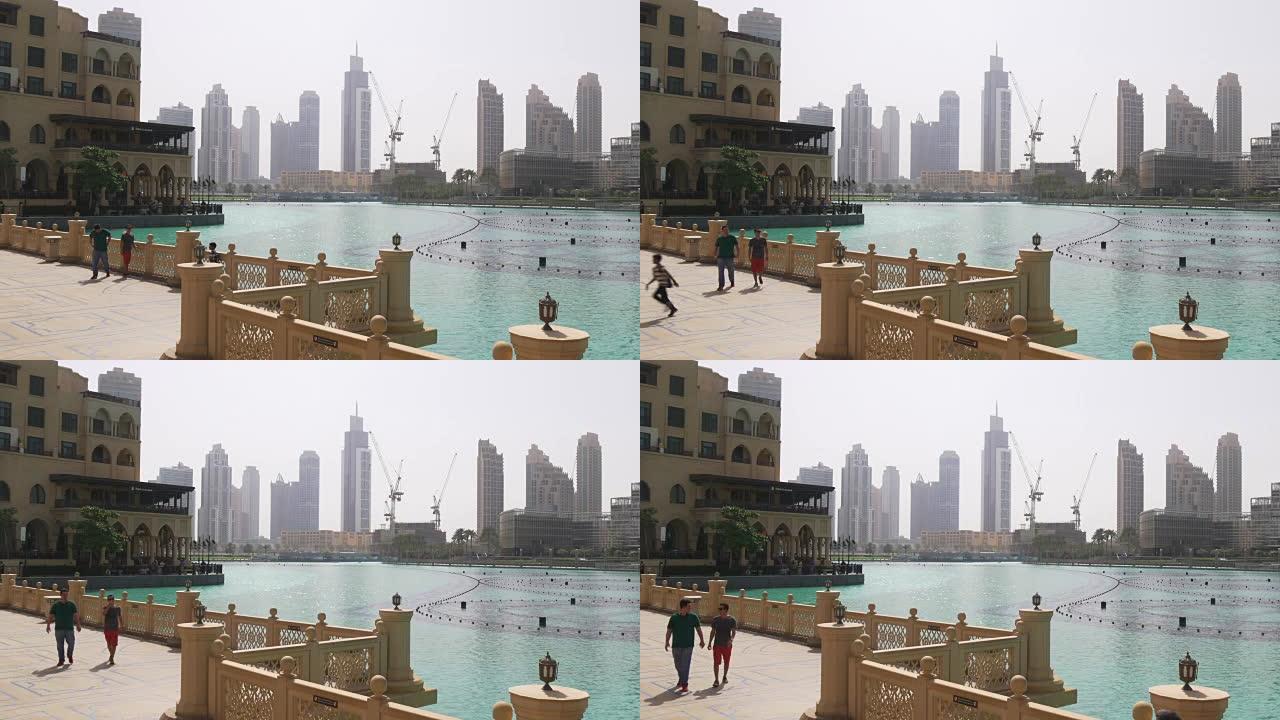 迪拜购物中心旅游喷泉桥4k阿联酋