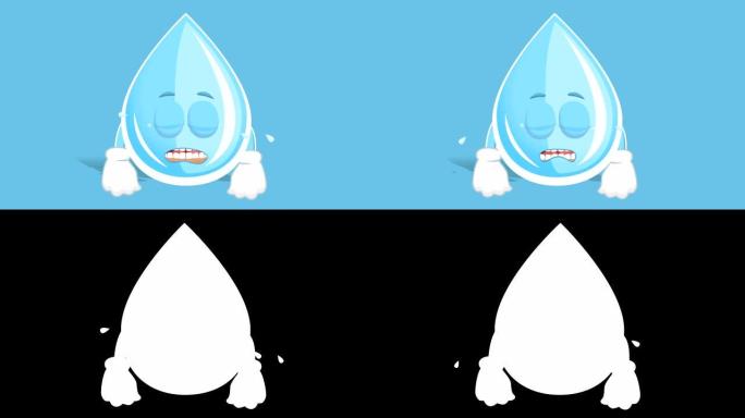 卡通新鲜饮用水滴病生病与面部动画阿尔法哑光