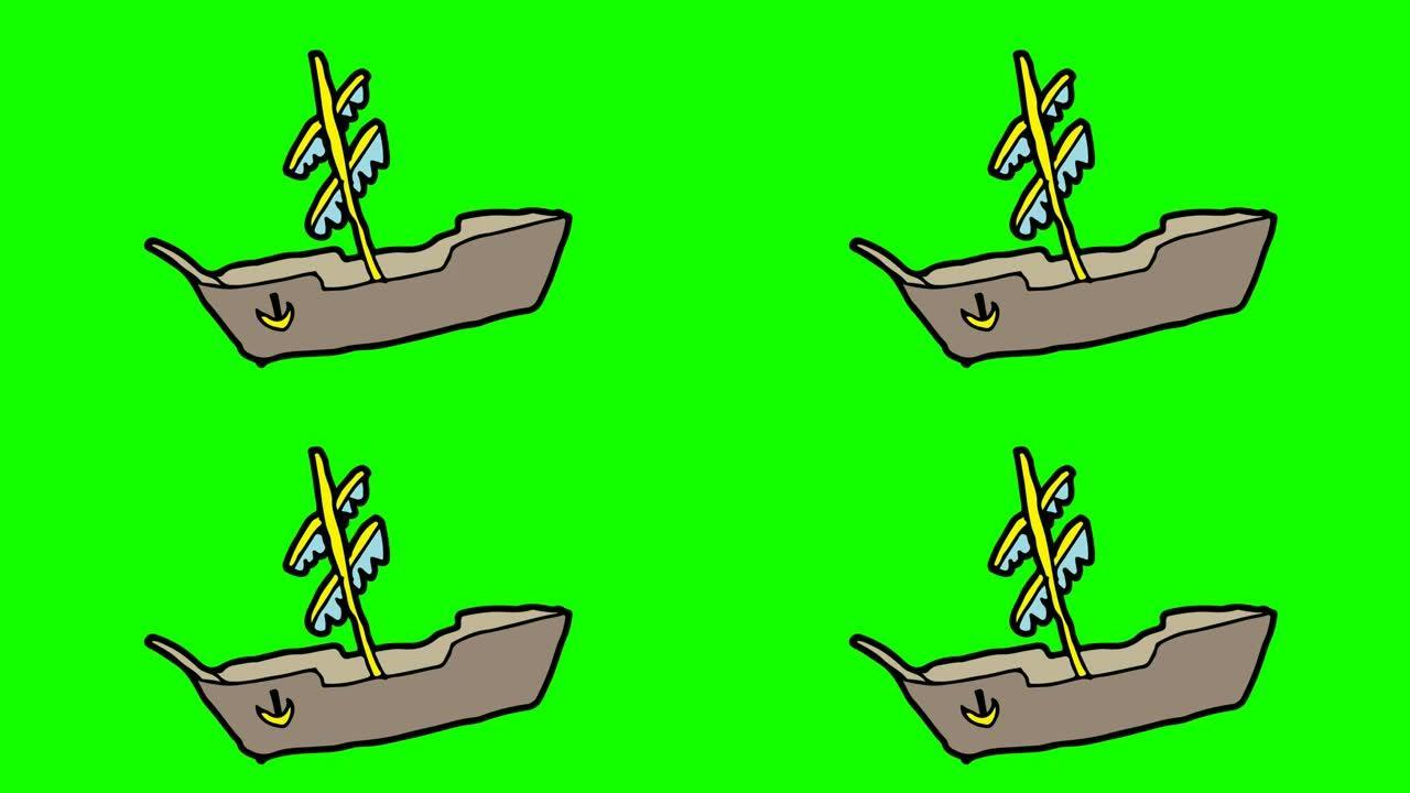 以帆船为主题的儿童画绿色背景