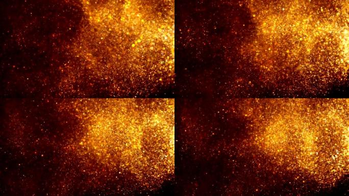黄金散焦粒子背景。粒子不同运动的闪光系列。版本9