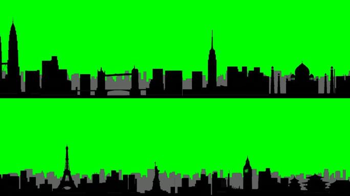 带有绿色屏幕的可循环世界城市