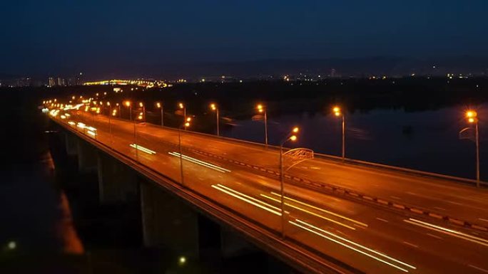 克拉斯诺亚尔斯克夜桥，叶尼塞河，时间流逝