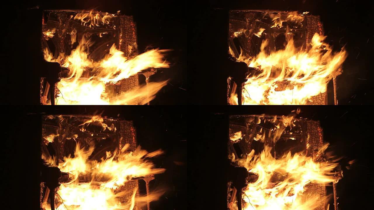 钢琴燃烧乐器背景-火