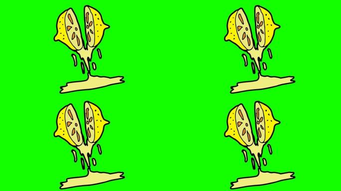 儿童画以柠檬汁为主题的绿色背景
