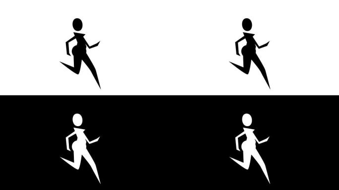 扁平黑色棍子人物女女孩跑步循环卡通人物动画