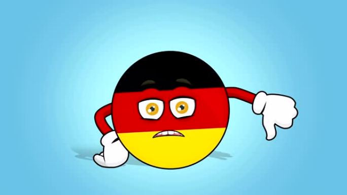 卡通图标旗帜联邦德国不喜欢拇指向下与脸动画