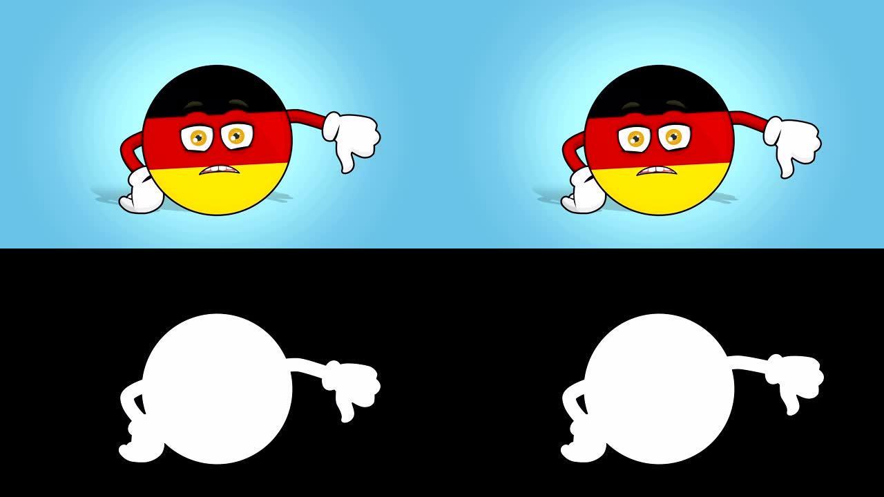 卡通图标旗帜联邦德国不喜欢拇指向下与脸动画