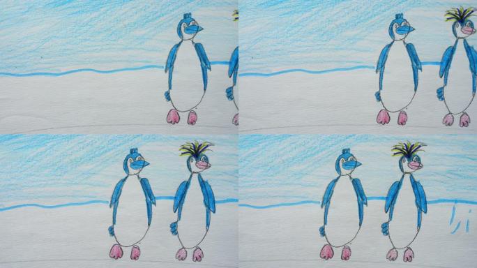 企鹅的绘画。