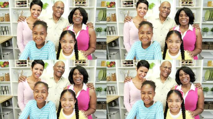 年轻女孩厨房非洲裔美国人母亲祖父母