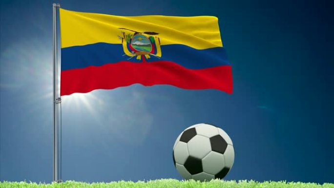 厄瓜多尔国旗飘扬，足球滚动，3d渲染