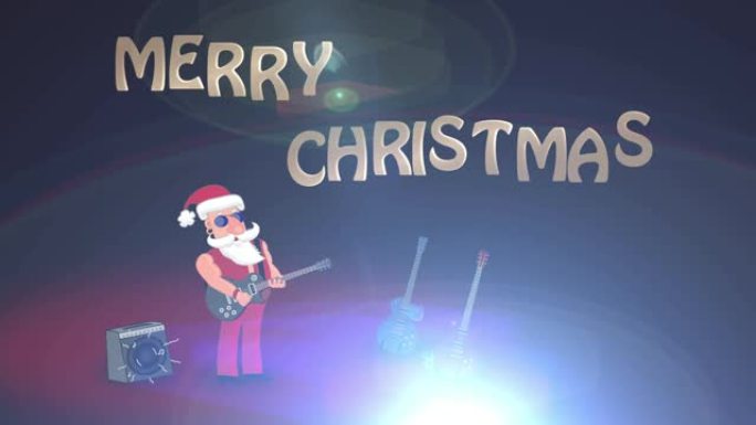 坏圣诞老人摇滚明星弹吉他。2d动画。