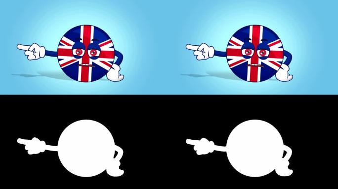 卡通英国英国不快乐左指针与阿尔法哑光面部动画