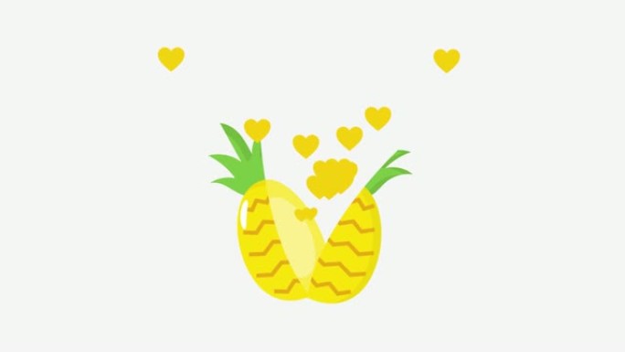 卡通菠萝分成两部分，心飞出。