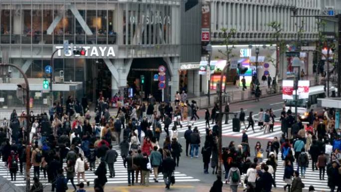 日本东京涩谷涩谷十字路口的行人步行交叉口