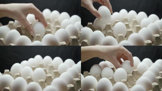 鸡蛋被放入纸箱托盘。