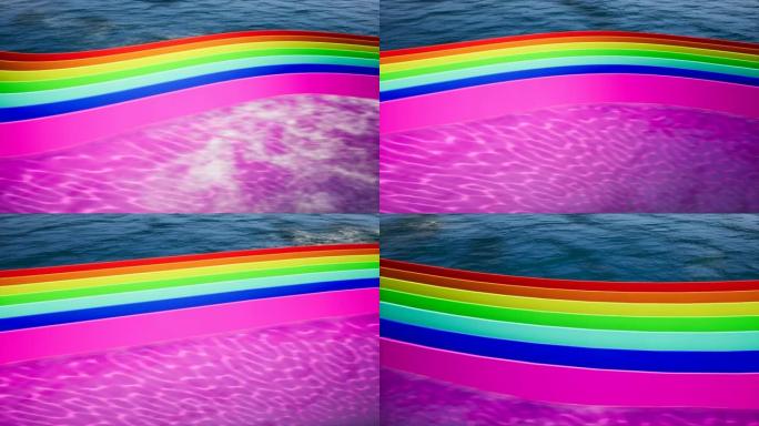 海洋背景上彩色曲线的现代抽象设计模板，用于网页设计。最小几何动画。抽象背景纹理。4k