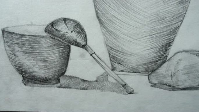 水罐，杯子和梨是在静画上画的。图纸的拍摄。
