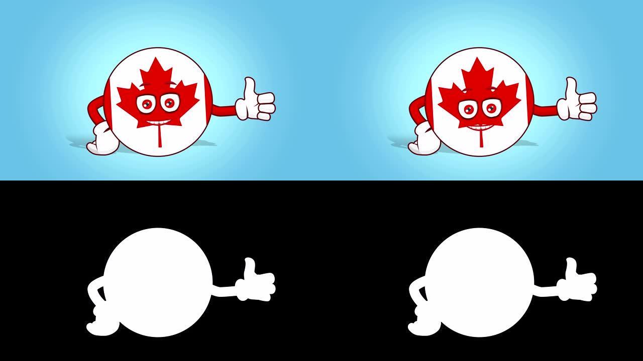 卡通图标旗帜加拿大像大拇指与脸动画与阿尔法哑光