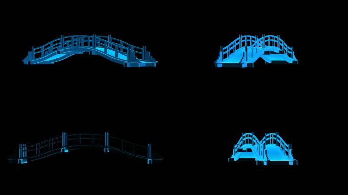 中式桥梁全息蓝色科技通道素材