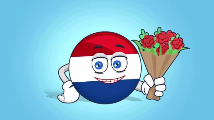 卡通图标旗荷兰荷兰花束与阿尔法哑光面部动画