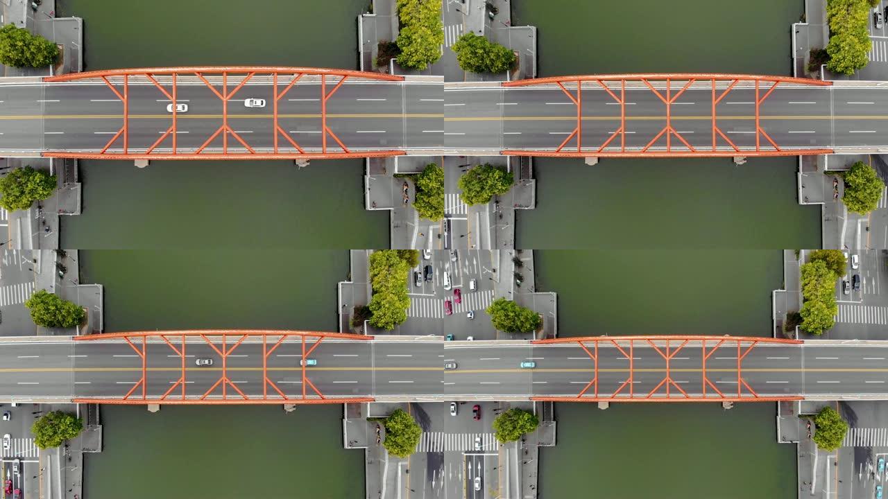 天津海河桥路空中俯视图。