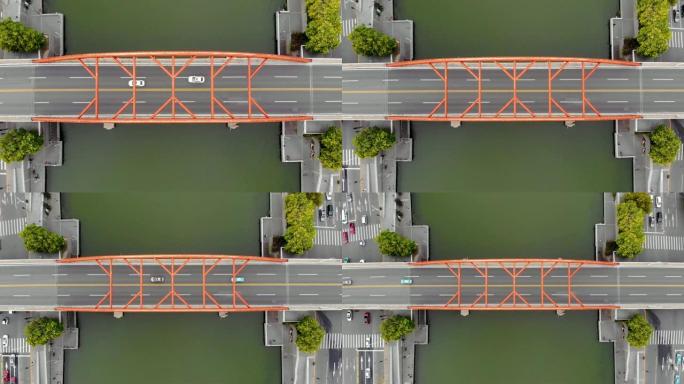 天津海河桥路空中俯视图。