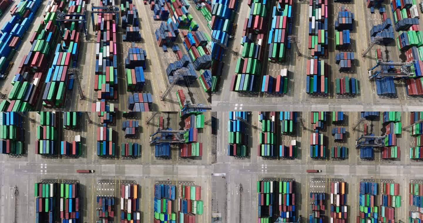 航拍港口集装箱整齐排列
