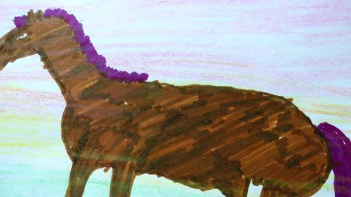 儿童画的马。