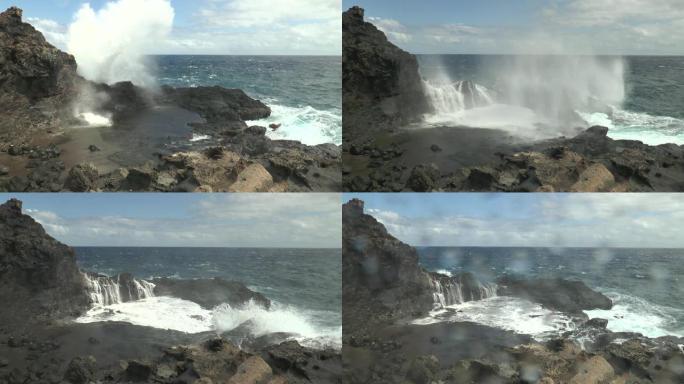 夏威夷。茂宜岛岸边的喷泉 (间歇泉)。