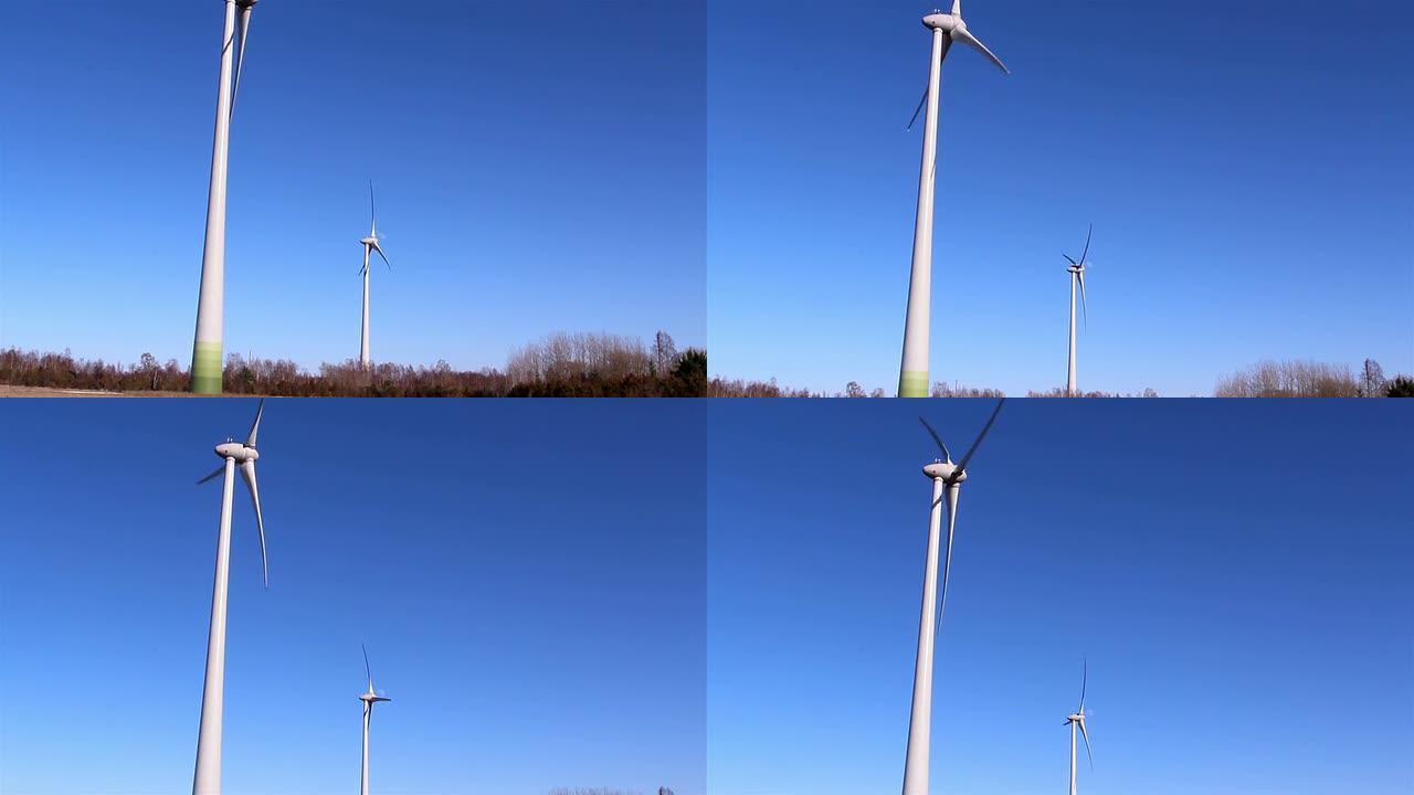 广阔领域的两个风车