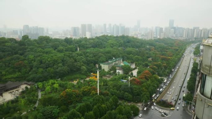 武汉城市景观著名公园屋顶全景4k中国