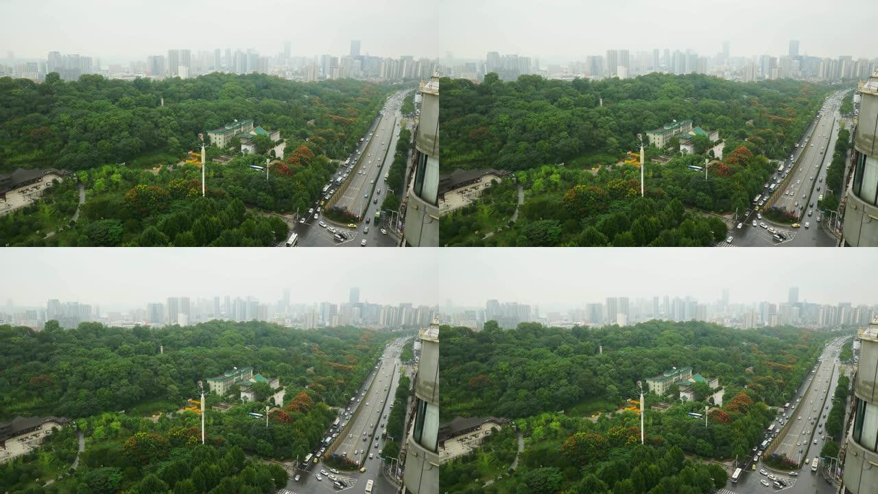 武汉城市景观著名公园屋顶全景4k中国