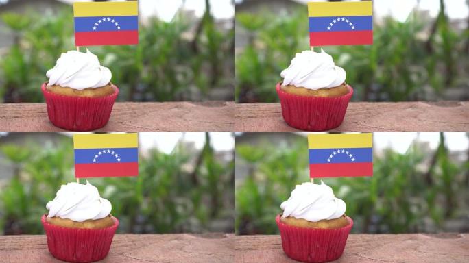 带委内瑞拉国旗的小蛋糕爱国的假期。签署委内瑞拉宣言