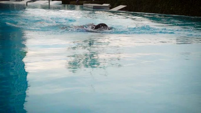 HD超级慢动作:少女游泳池在日落