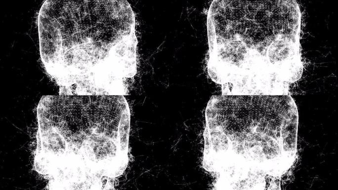 黑色背景4k视频上的骷髅3D动画。