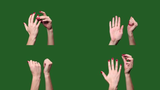 Chromakey。绿色屏幕。一个女人手上戴着戒指。