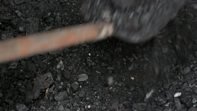 用煤取暖乡间别墅，一个人在桶中装煤。